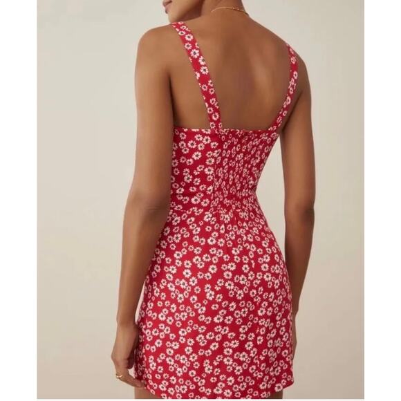 REFORMATION Baldwin Mini Dress Tagged Size 4 Fits 0-2 Red Daisy Floral Print - Picture 4 of 11